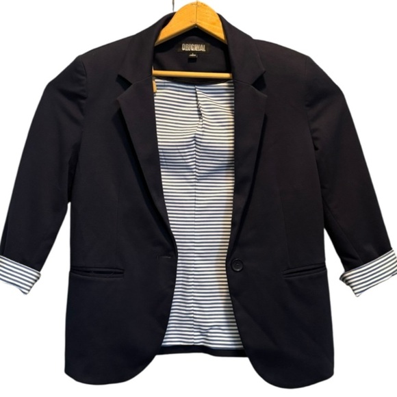 Nicole Miller Original Navy Blazer Size Large Single Button Knit Blazer - Picture 11 of 12